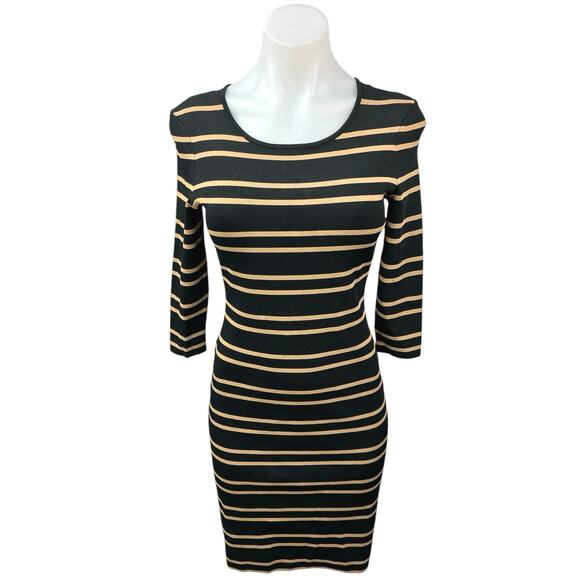 Pink Tartan Black Striped Knit 3/4 Sleeve Crewneck Zip Up Mini Bodycon Dress S - Picture 1 of 4